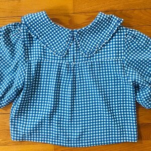 Monteau Los Angeles Cropped Blue and White Checked Top size medium